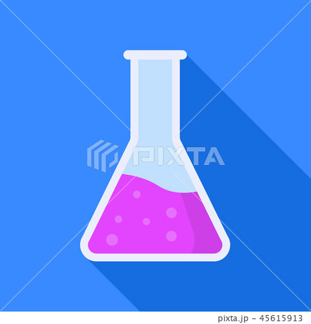 Pink chemistry flask icon, flat style 45615913