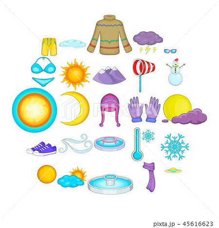 Mountain climate icons set, cartoon style Mountain climate icons set, cartoon style 45616623