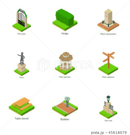 Parkland statue icons set, isometric style Parkland statue icons set, isometric style 45618079