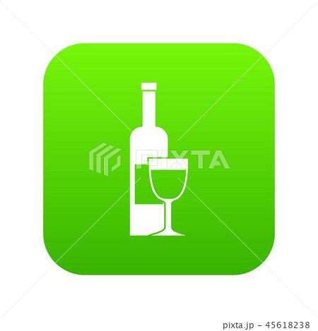 Wine bottle and glass icon digital green Wine bottle and glass icon digital green 45618238