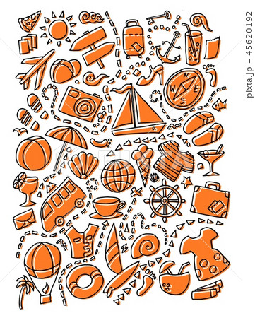 Colored doodle cartoon set of travel planning theme items, objects and symbols Colored doodle cartoon set of travel planning theme items, objects and symbols 45620192