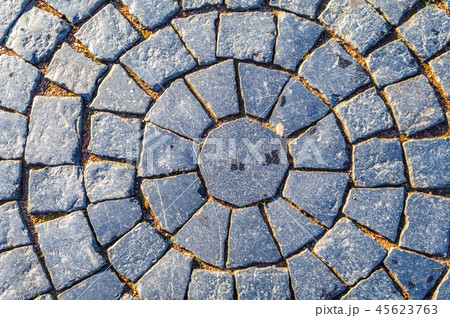 Paving. Square cobblestone circular pattern. Paving. Square cobblestone circular pattern. 45623763