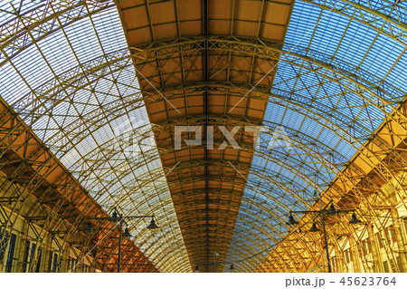 Train Station. Transparent roof railway station 45623764
