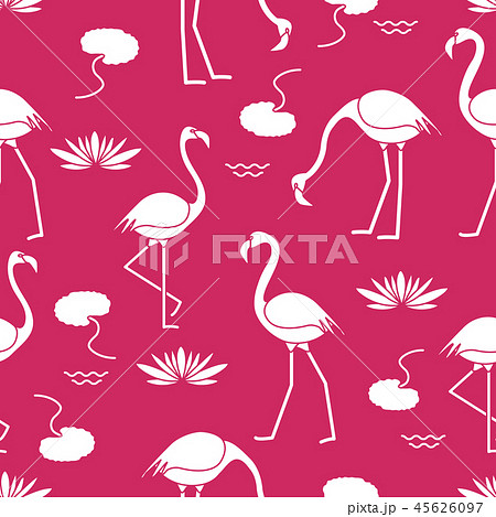 Seamless pattern with flamingo and water lily 45626097