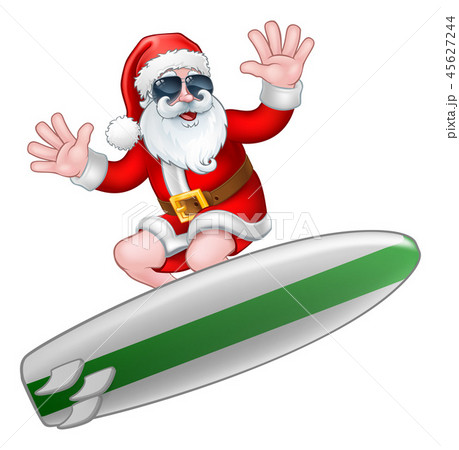 Cool Christmas Santa in Sunglasses Surfingのイラスト素材 [45627244