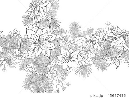 Fir Branches and flowers seamless pattern Fir Branches and flowers seamless pattern 45627456