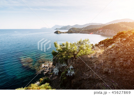 blue sea wave of mediterranean sea on turkish coast in the evening blue sea wave of mediterranean sea on turkish coast in the evening 45627869
