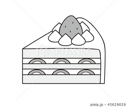 イチゴのショートケーキ モノクロ グレースケールのイラスト素材 45629029 Pixta