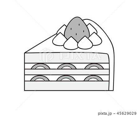 イチゴのショートケーキ モノクロ グレースケールのイラスト素材