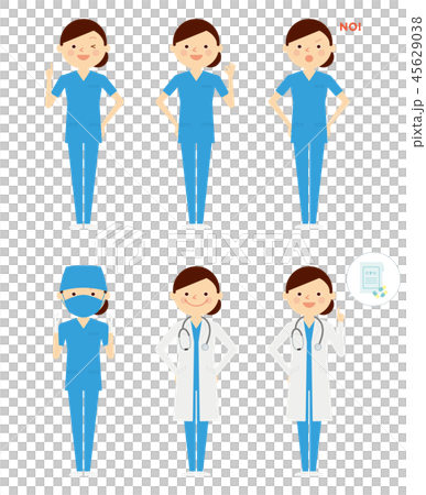 手術着　女性　全身　バリエーション　イラスト 45629038