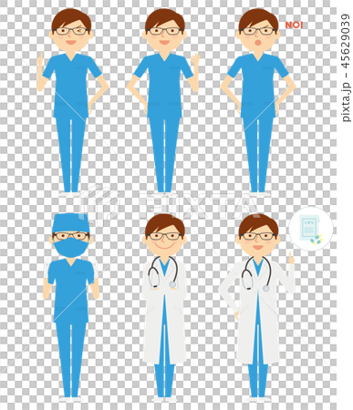 手術着　男性　全身　バリエーション　イラスト 45629039