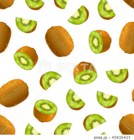 Realistic Detailed 3d Whole Kiwi Seamless Pattern Background. Vector 45630425