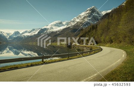 Road along a fiord in Norway 45632593