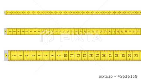 3d renedring of three straight lines of yellow measurement tapes with two of them further away in 3d renedring of three straight lines of yellow measurement tapes with two of them further away in 45636159