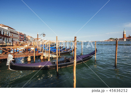 Gondolas on Grand canal in Venice, San Giorgio Maggiore church. San Marco. 45636252