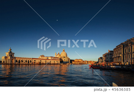 Beautiful view of the old cathedral of Santa Maria della Salute in night scenes in Venice, Italy 45636385