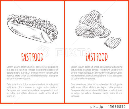 Fast Food Hot Dog Posters Set Vector Illustration Fast Food Hot Dog Posters Set Vector Illustration 45636852