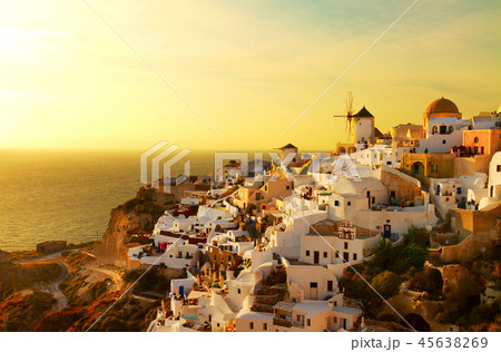 windmill of Oia at sunset, Santorini windmill of Oia at sunset, Santorini 45638269
