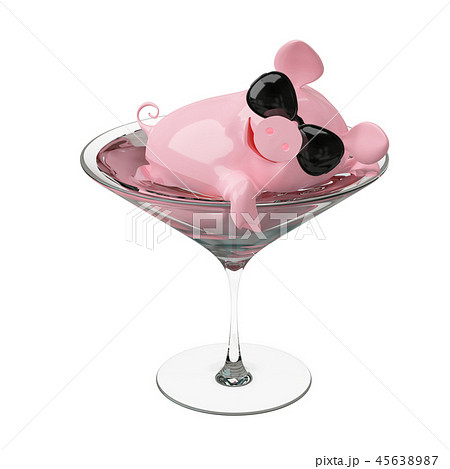 3D Illustration Pig in a Wine Glass 45638987