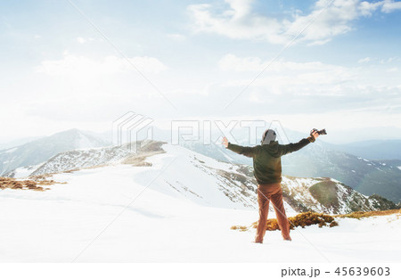 Tourist in winter mountains. Ukraine. Carpathians Tourist in winter mountains. Ukraine. Carpathians 45639603