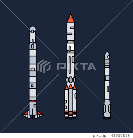Line color vector icon set elements of aerospace program multistage rocket. Cartoon style rocket 45639818