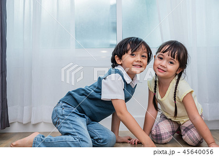 Two caucasions brother and sister portrait. Children and kids co Two caucasions brother and sister portrait. Children and kids co 45640056