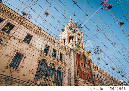 Background with garlands above Nikolskaya street 45641968
