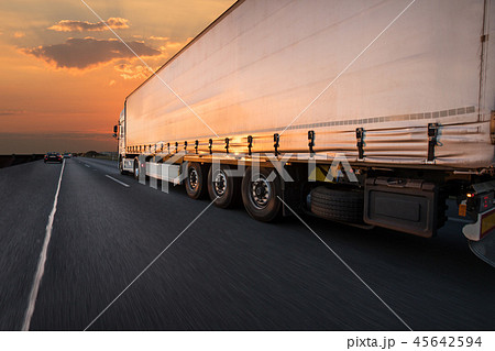 Truck with container on road, cargo transportation concept. Truck with container on road, cargo transportation concept. 45642594