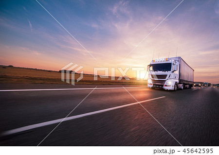 Truck with container on road, cargo transportation concept. 45642595