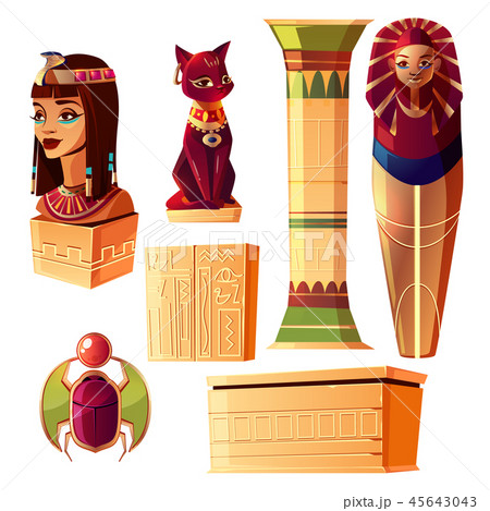Vector Egyptian set - queen bust, pharaoh sarcophagus Vector Egyptian set - queen bust, pharaoh sarcophagus 45643043