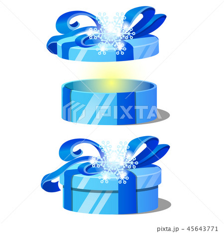 Set of ornate gift boxes with blue lids decorated with snowflake tied with a ribbon bow isolated on 45643771
