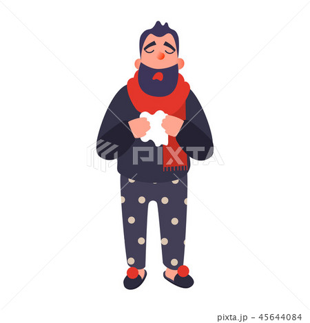 Cold man in a rug holds a cup. Sick young person Cold man in a rug holds a cup. Sick young person 45644084