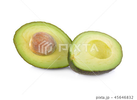 half cut ripe avocados with seed on white 45646832