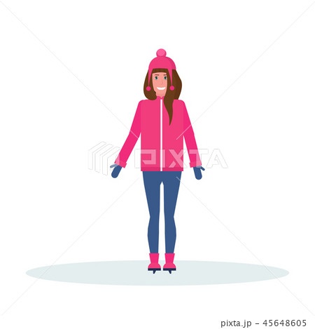 woman skater wearing winter clothes girl skating female cartoon character full length flat isolated woman skater wearing winter clothes girl skating female cartoon character full length flat isolated 45648605