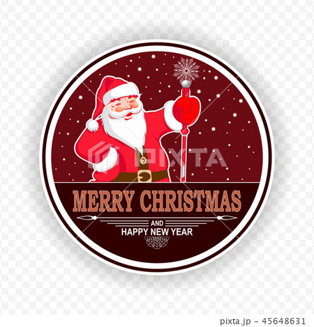 Christmas round sign with the silhouette of Santa Claus with staff and text, design element. 45648631