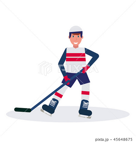joyful ice hockey player holding stick skating goal celebrating concept male cartoon character full 45648675
