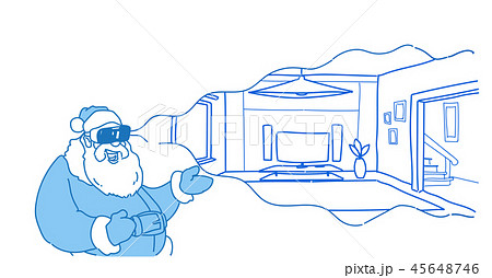 santa wear digital glasses virtual reality modern living room interior vr vision headset concept 45648746