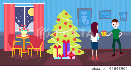man holding gift box present for woman happy new year merry christmas celebration concept decorated 45648905