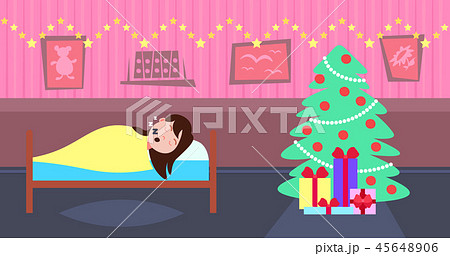 woman sleep in bad living room decorated interior merry christmas happy new year holidays concept woman sleep in bad living room decorated interior merry christmas happy new year holidays concept 45648906