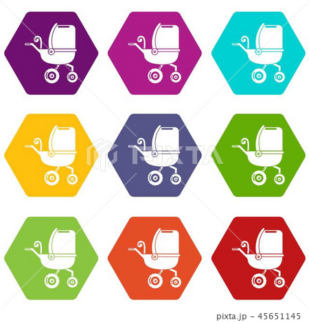 Baby carriage tricycles icons set 9 vector 45651145