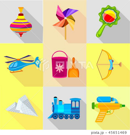 Colorful toy icons set, cartoon style Colorful toy icons set, cartoon style 45651469