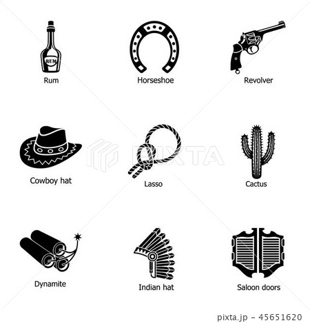 Cowboy land icons set, simple style Cowboy land icons set, simple style 45651620