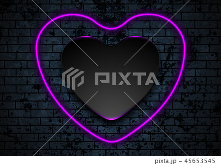 Neon purple heart on dark brick wall background 45653545