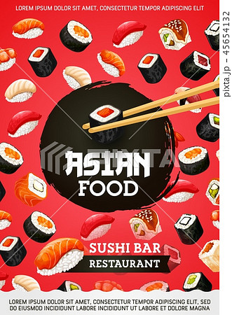 Asian food, rolls and sushi, Japanese cuisine Asian food, rolls and sushi, Japanese cuisine 45654132