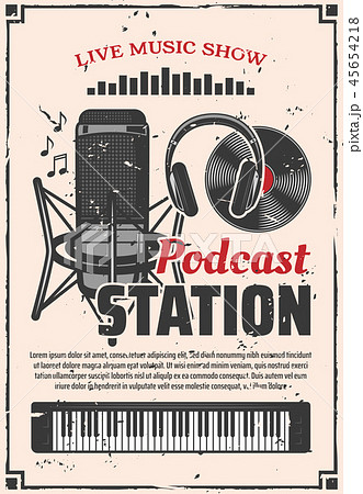 Radio music show podcast station, retro vector Radio music show podcast station, retro vector 45654218