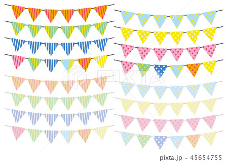 三角フラッグ 縦縞と水玉模様カラフルバージョン アーチタイプのイラスト素材
