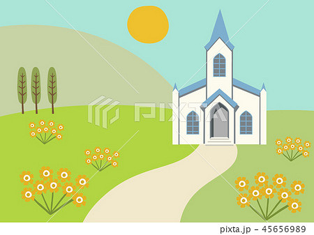 教会のある風景 教会のある春の景観 のイラスト素材
