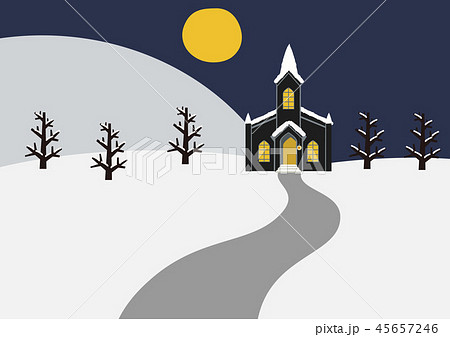 冬の教会のある風景 聖夜の雪景色 宗教建築のイラスト のイラスト素材