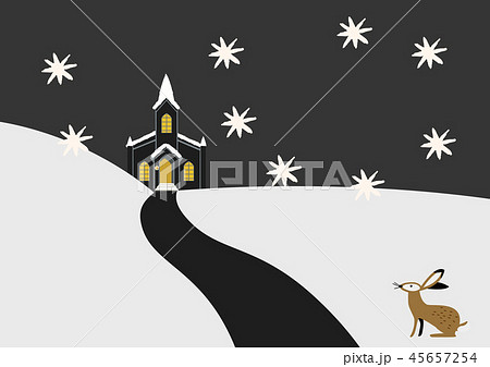 冬の教会のある風景。聖夜の雪景色。宗教建築のイラスト。 冬の教会のある風景。聖夜の雪景色。宗教建築のイラスト。 45657254