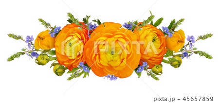 Orange ranunculus and wild flowers in arrangement Orange ranunculus and wild flowers in arrangement 45657859